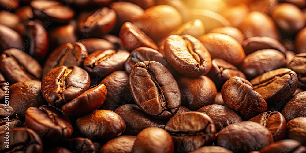Roasted coffee bean photography; sharp focus, shallow depth of fieldâ€”ideal for coffee shop branding and marketing.