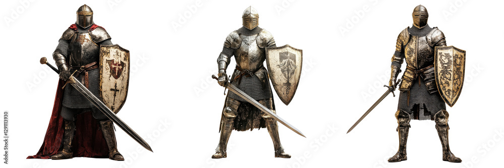 A Set of Vivid Medieval Knight Graphics Portraying Robust Armor and Noble Valor in Detailed Craftsmanship, Isolated on transparent Background A Set of Vivid Medieval Knight Graphics Portraying Robust Armor and Noble Valor in Detailed Craftsmanship, Isolated on transparent Background