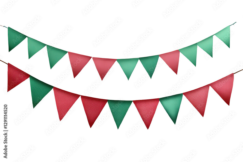 Obraz premium Colorful festive bunting in green and red, perfect for celebrations, parties, and special events.
