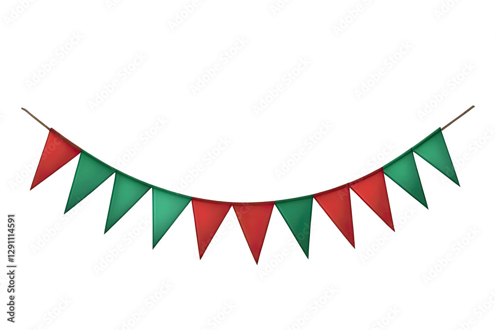Fototapeta premium Colorful festive bunting in red and green, perfect for celebrations and events, adding vibrancy and joy.