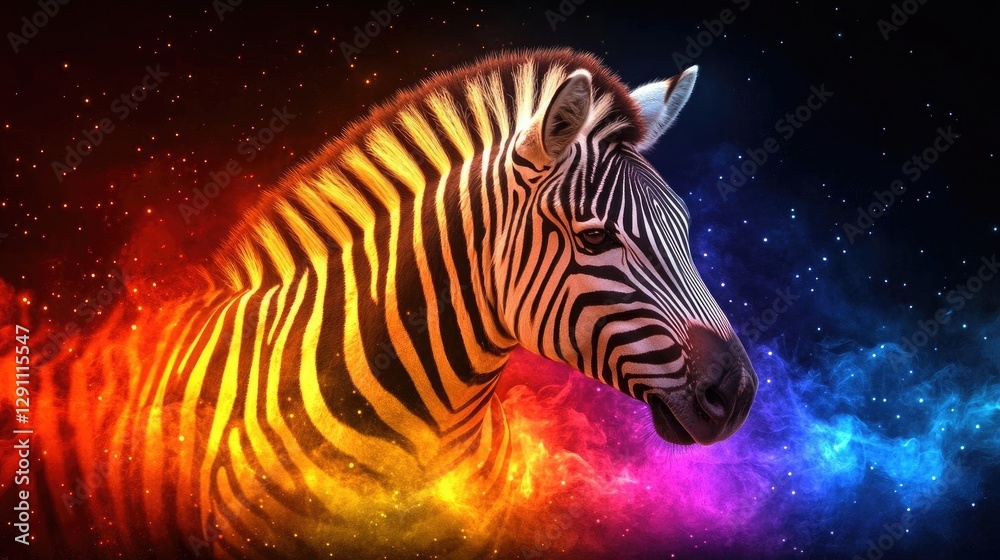 Fototapeta premium Striped Zebra in Cosmic Fire, Nebula Art