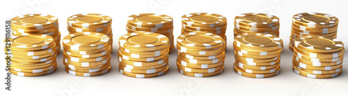 Set of golden poker chips, isolated on a white background