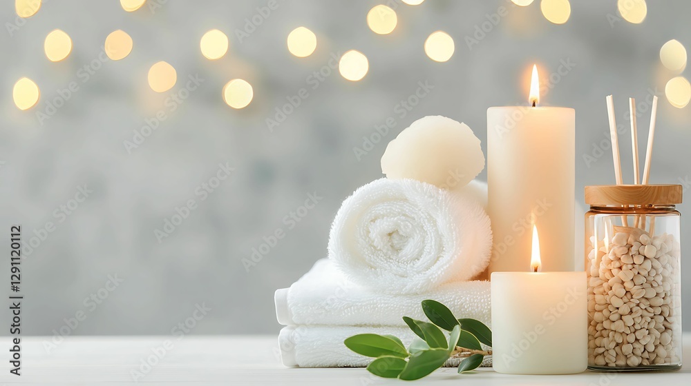 self-care routines mindfulness balance. A calming spa arrangement featuring candles, towels, and decorative elements, set against a soft bokeh background for a tranquil atmosphere. self-care routines mindfulness balance. A calming spa arrangement featuring candles, towels, and decorative elements, set against a soft bokeh background for a tranquil atmosphere.