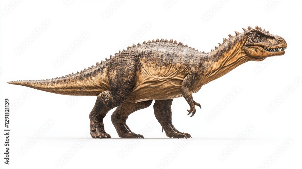 Naklejka premium Pixel Art Dinosaur Brown Scaled Reptile on White Background