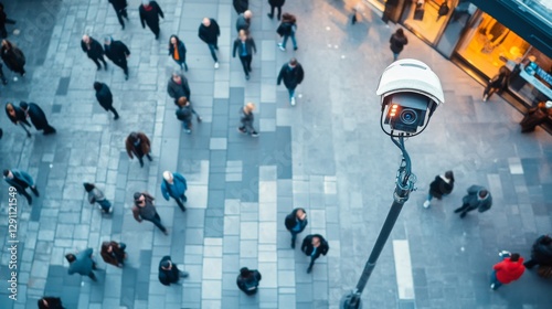 Wallpaper Mural Thief alert in a high-traffic shopping street with a security camera monitoring. Featuring quick detection and response Torontodigital.ca
