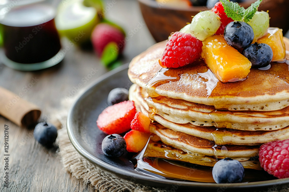 close up view on pancakes. Generative AI close up view on pancakes. Generative AI