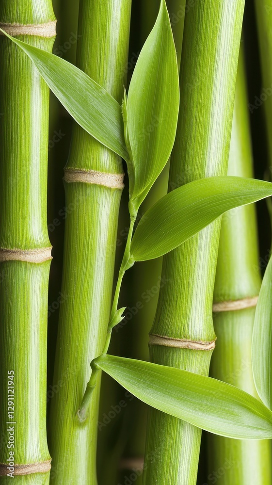 Lush Green Bamboo Stalks with Vibrant New Growth Leaves in Close Up Detail Lush Green Bamboo Stalks with Vibrant New Growth Leaves in Close Up Detail