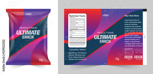 Chips package design, foil bags with the original file in 3d illustration. packaging, chips, vector, template.