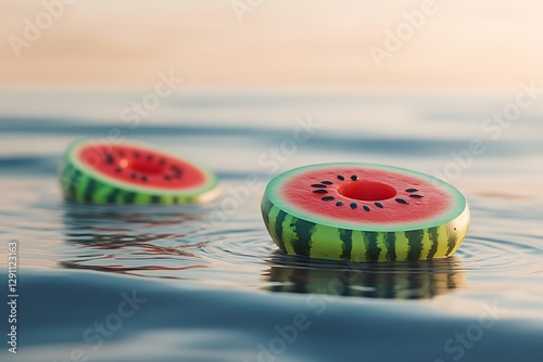 Floating Watermelon Slices on Water