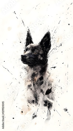 a dog. The work adopts the ink style with watercolor effect, showing the meticulous style of gongbi painting