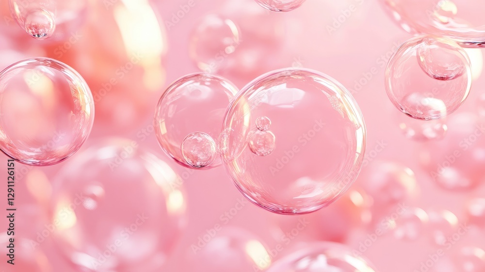 3d rendering of transparent bubbles on pink background. Pastel color, soft lighting, and glass texture create an elegant composition. 3d rendering of transparent bubbles on pink background. Pastel color, soft lighting, and glass texture create an elegant composition.