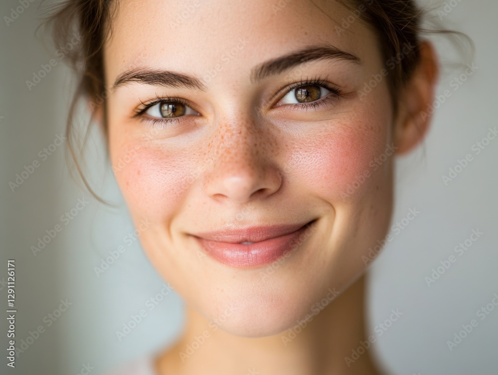 Portrait of a Smiling Brunette Woman with Freckles Portrait of a Smiling Brunette Woman with Freckles
