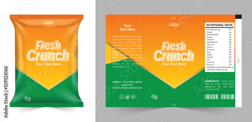 Chips package design, foil bags with the original file in 3d illustration. packaging, chips, vector, template.