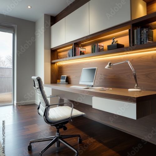 Modern home office with built-in desk photo