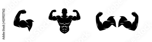 Flexed Muscle and Bodybuilding Vector Icon Set