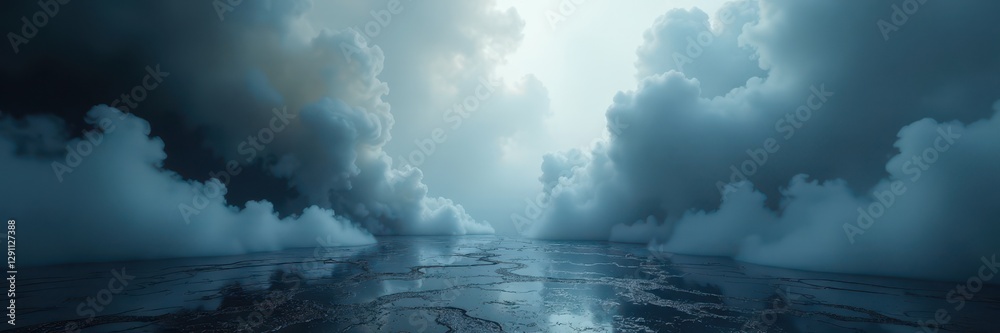 Obraz premium Dense dark smoky floor contrasted by billowing white fog above , thick, texture