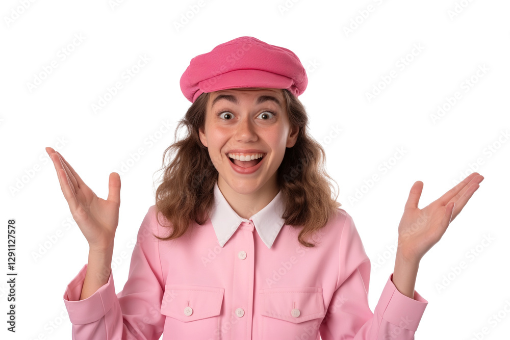 young Italian female tour guide gesturing widely with happy expression isolated on transparent white background young Italian female tour guide gesturing widely with happy expression isolated on transparent white background