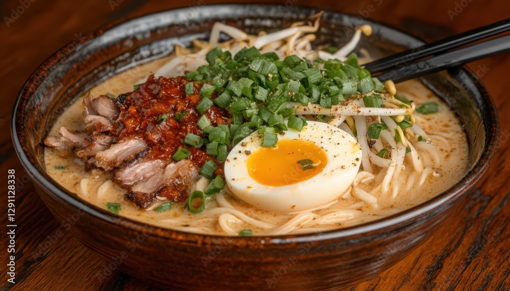 Rich Tonkotsu Ramen with Pork, Egg and Vegetables Rich Tonkotsu Ramen with Pork, Egg and Vegetables