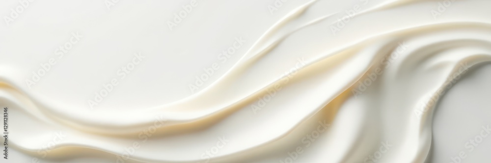 Obraz premium Close-up of creamy, milky cosmetic texture Swirled, smooth, white background , glow, delicate