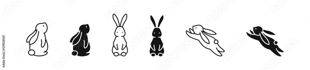 Bunny Vector Icon Set in Various Poses Bunny Vector Icon Set in Various Poses