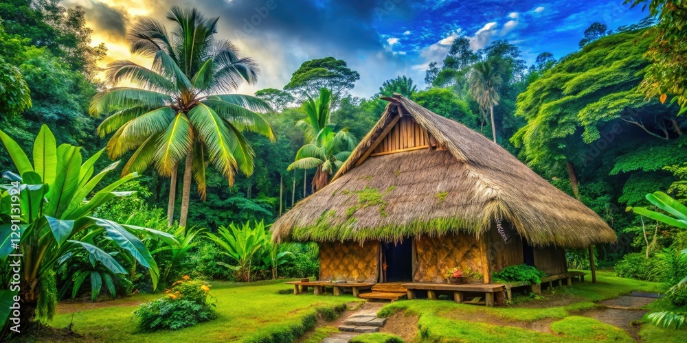 Authentic Waorani hut: Ecuadorian Amazonian jungle village, showcasing traditional indigenous architecture. Authentic Waorani hut: Ecuadorian Amazonian jungle village, showcasing traditional indigenous architecture.