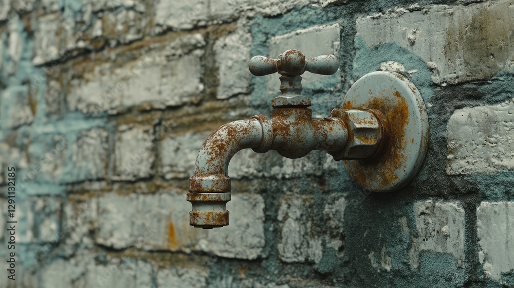 A neglected faucet with rust and grime covering the spout and handle. A neglected faucet with rust and grime covering the spout and handle.