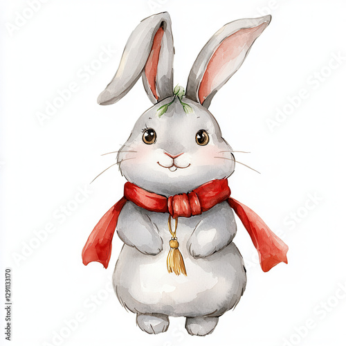 Cute rabbit illustration with red scarf and playful expression
