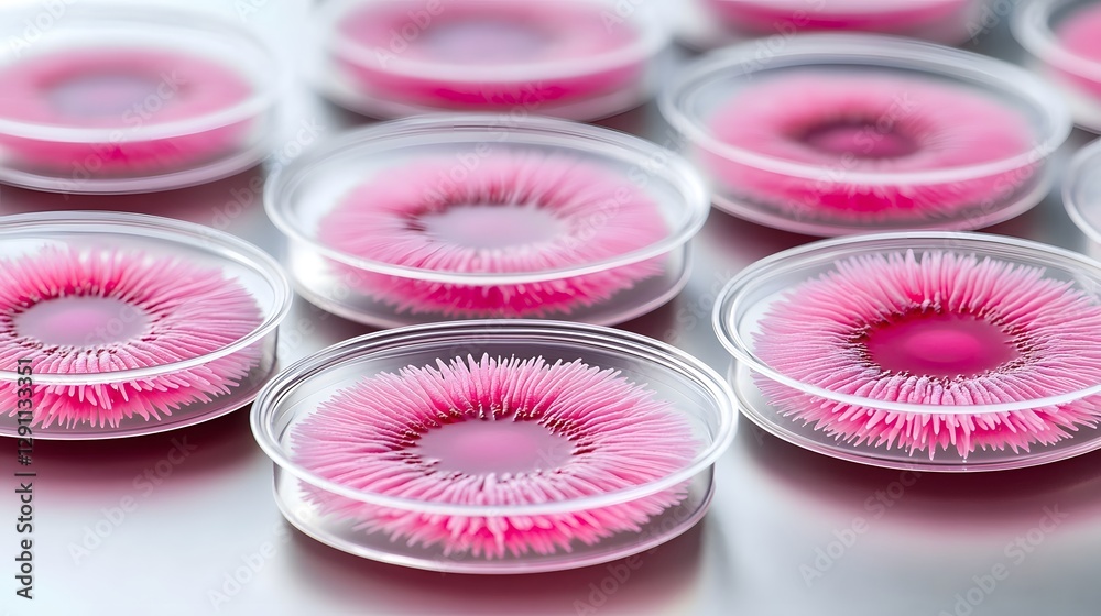 A captivating macro close up image showcasing the intricate details of gram positive bacterial colonies growing in a petri dish
