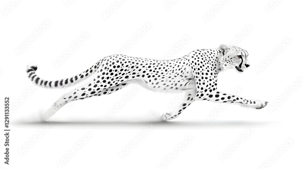 A Cheetah Sprinting at Full Speed with Strong Sweeping Ink Strokes to Emphasize Its Incredible Velocity and Dynamic Movement