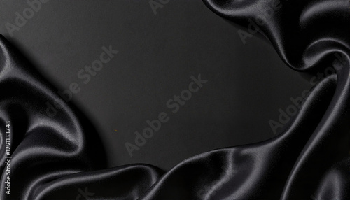 Black satin fabric draped elegantly on a dark background for fashion blogs, websites, graphic design, luxury brand imagery, and artistic presentations