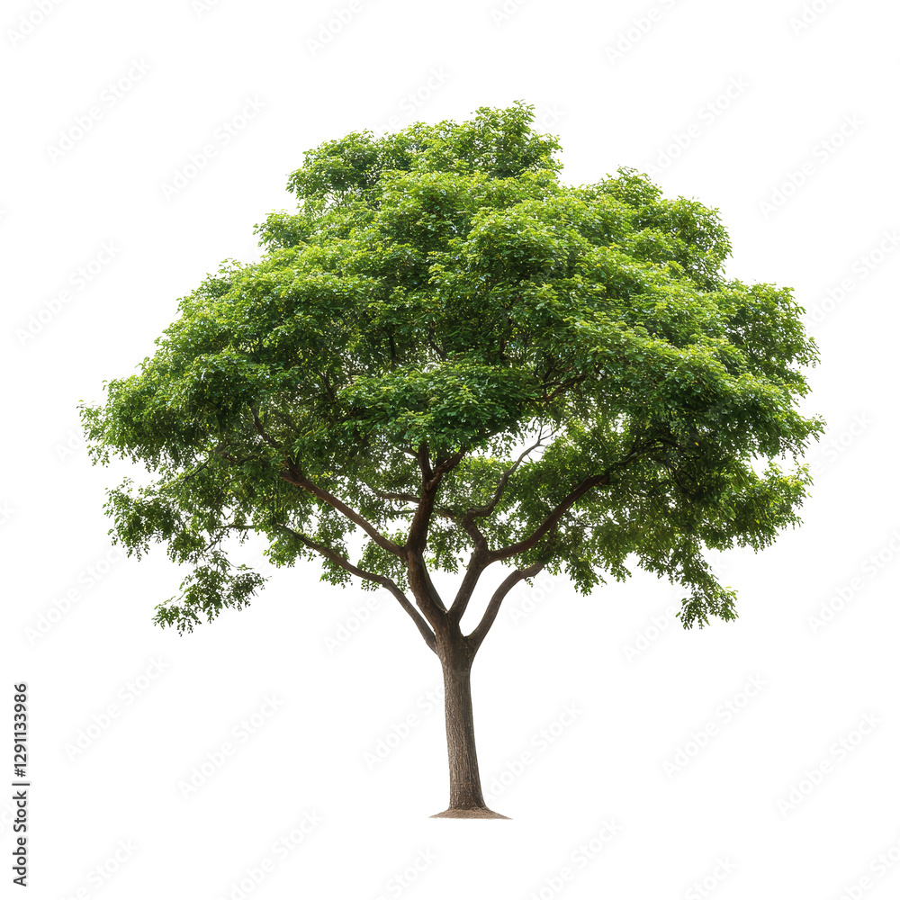 A lush green tree stands isolated against a stark transparent background, showcasing its vibrant foliage and sturdy trunk, tree isolated on transparent A lush green tree stands isolated against a stark transparent background, showcasing its vibrant foliage and sturdy trunk, tree isolated on transparent