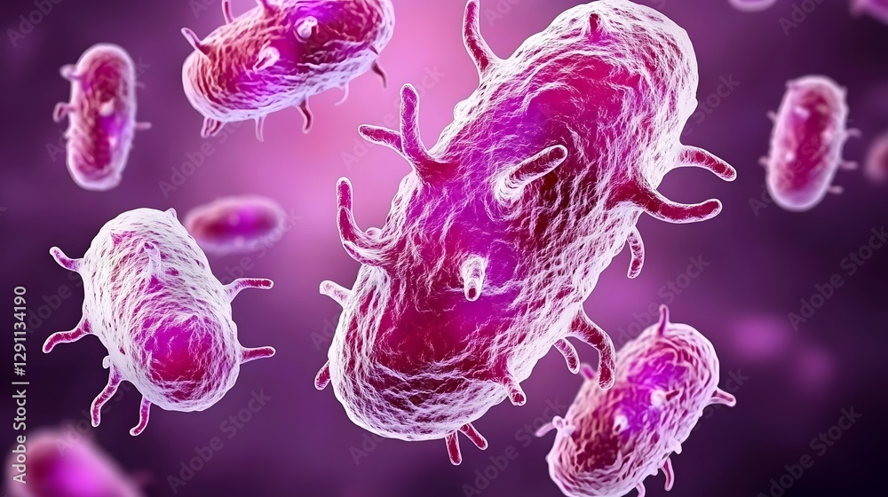 A close up macro shot of antibiotic resistant bacilli bacteria softly illuminated under a digital microscope medium shot refined and scientifically detailed