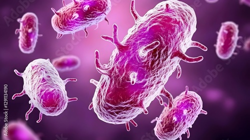 A close up macro shot of antibiotic resistant bacilli bacteria softly illuminated under a digital microscope medium shot refined and scientifically detailed