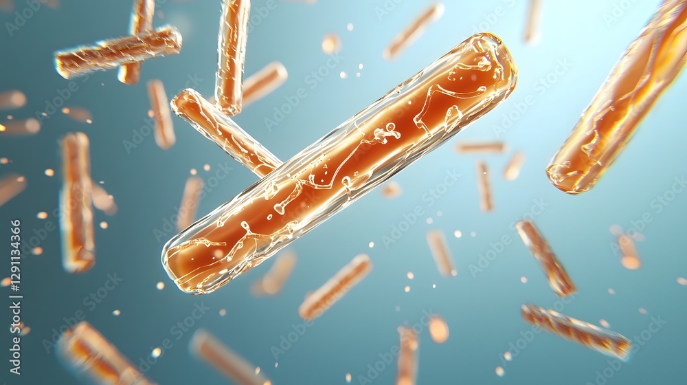 A conceptual and digital portraying bacilli bacteria in abstract glowing structures with soft natural lighting creating a surreal and captivating visual effect
