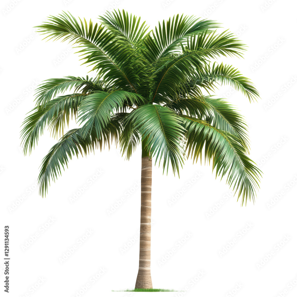 Obraz premium Isolated Palm Tree with Green Fronds and Brown Trunk on White