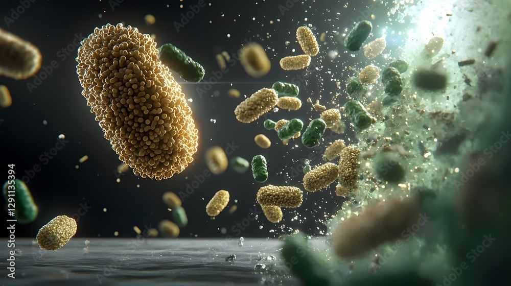 A dramatic time lapse representation showcasing the colonization and growth of bacilli bacteria within a biological sample