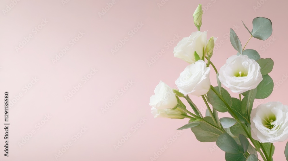 Fototapeta premium white eustoma flowers against a pink background