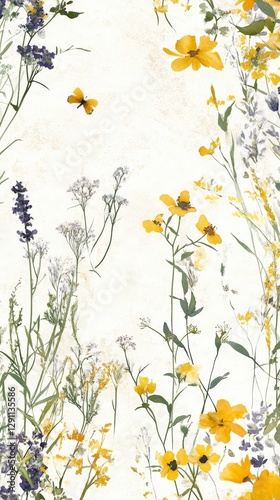 Stunning Pressed Flower Artwork with Delicate Yellow Flowers and Pastel Colors
