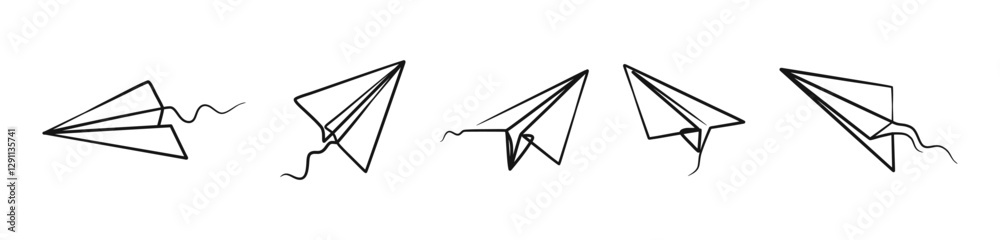 Paper Airplane Line Art Vector Doodle Illustrations Paper Airplane Line Art Vector Doodle Illustrations