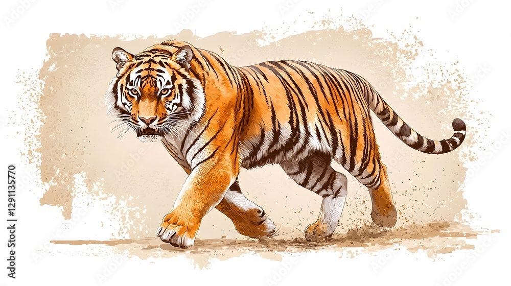 A fierce powerful tiger prowling through a dense lush jungle landscape