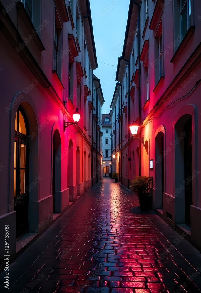 Charming narrow street in the old town with stone buildings and medieval architecture in a European village