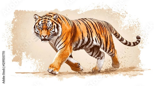 A fierce powerful tiger prowling through a dense lush jungle landscape