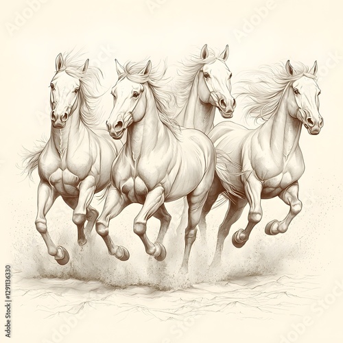 Obraz na płótnie A herd of wild horses galloping at full speed across an open expansive plain w salonie