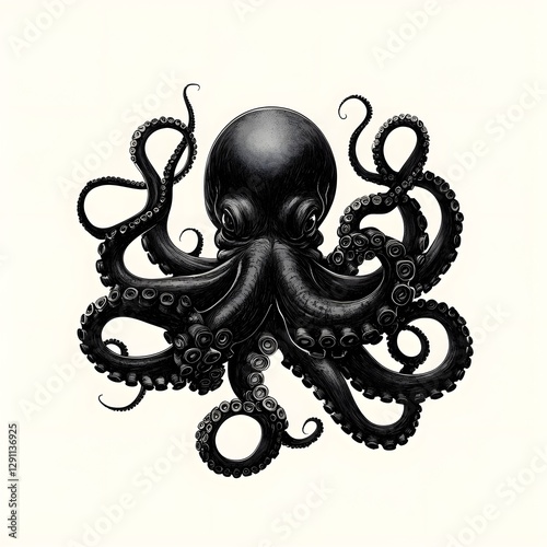 Obraz na płótnie A highly detailed and intricate pen and ink depicting a giant octopus with its long sinuous tentacles twisting and curling in a captivating and ominous manner w salonie