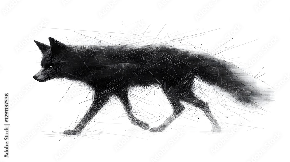 Expressive Ink Fox in Motion Sumi e Style of a Graceful Flowing Fox Captured in a Dynamic Brushstroke with Flair