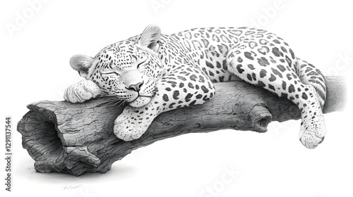 Obraz na płótnie A majestic leopard resting peacefully on a tree branch its spotted coat highlighted through the naturalist ink stippling technique to create a striking monochrome portrait w salonie