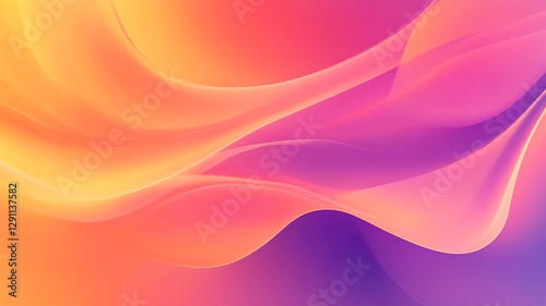 Abstract waves, fluid shapes, vibrant gradient, orange to purple