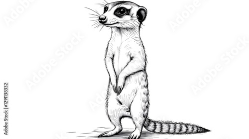 Obraz na płótnie A meticulously illustrated meerkat standing upright and alert showcasing the intricate details of its fur and posture in a stunning pen and ink style w salonie