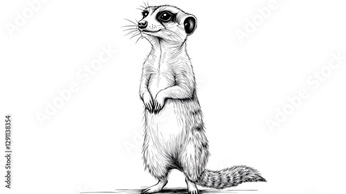 Obraz na płótnie A meticulously illustrated meerkat standing upright captured in a precise pen and ink drawing style that enhances the intricate details of its fur posture and alert expression w salonie