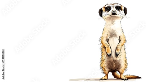 Obraz na płótnie A meticulously illustrated meerkat standing upright in an alert vigilant pose showcasing the intricate details of its fur texture and precise postural balance w salonie